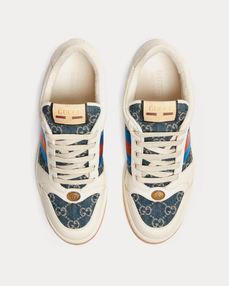 Gucci GG Screener Blue & Ivory Washed Organic Denim Leather White Low Top Sneakers - 2