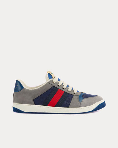 Gucci GG Screener Blue & Red Web Suede Grey Low Top Sneakers