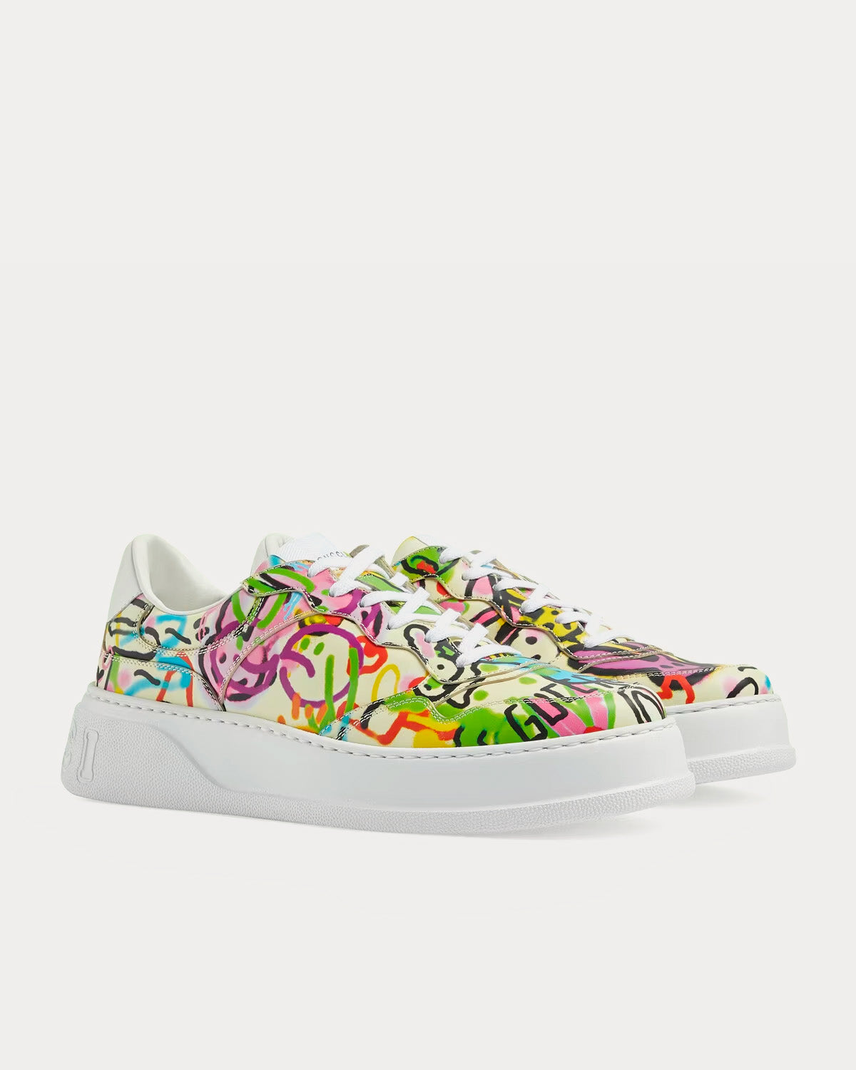 Gucci Platform Bunny Graffiti Print Leather Ivory /  Multicolour Low Top Sneakers - 3