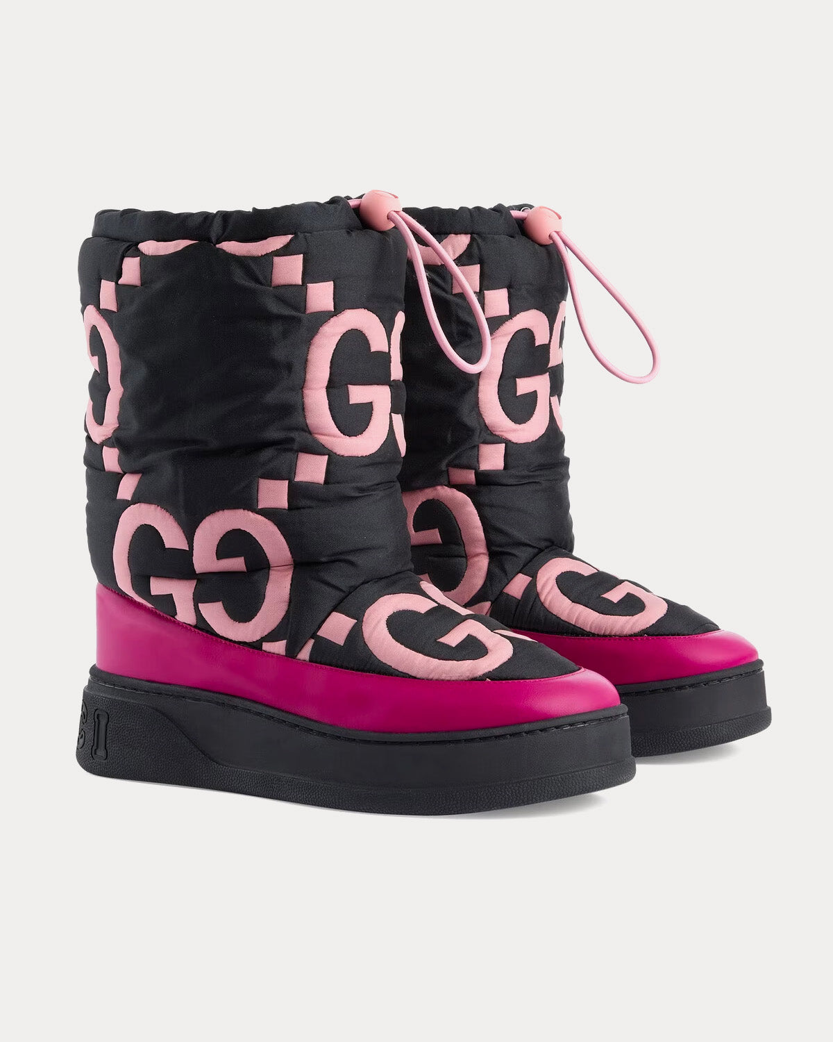 Gucci GG Nylon Black & Pink Matelassé Maxi Boots - 2