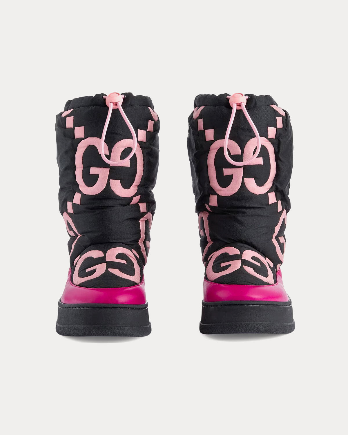 Gucci GG Nylon Black & Pink Matelassé Maxi Boots - 3