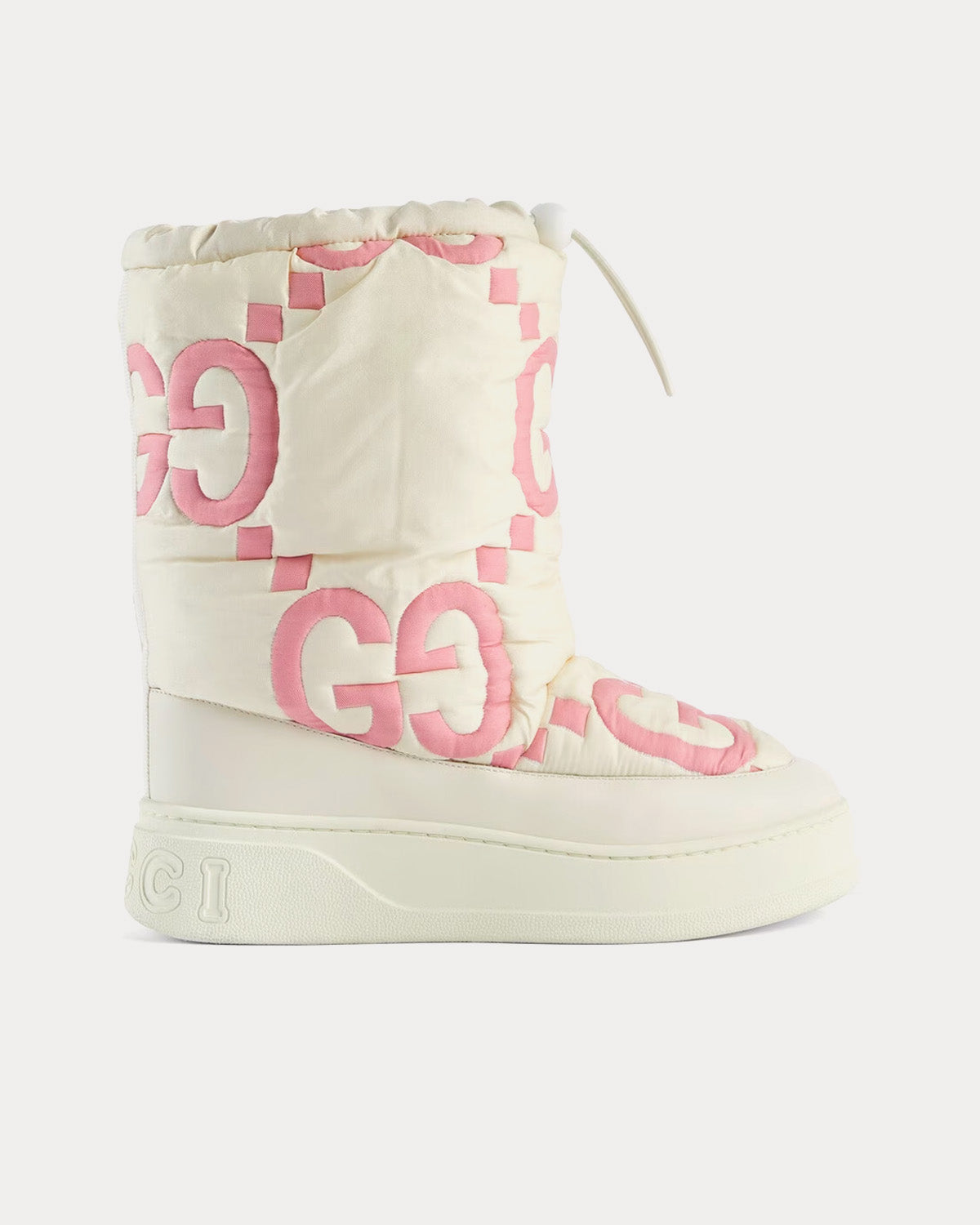 Gucci GG Nylon White & Pink Matelassé Maxi Boots - 1