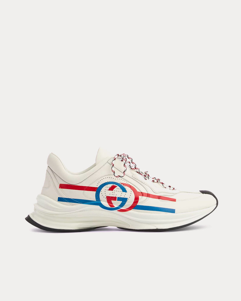 Gucci Run Logo Print Leather White Low Top Sneakers - 1