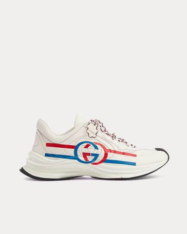 Gucci Run Logo Print Leather White Low Top Sneakers