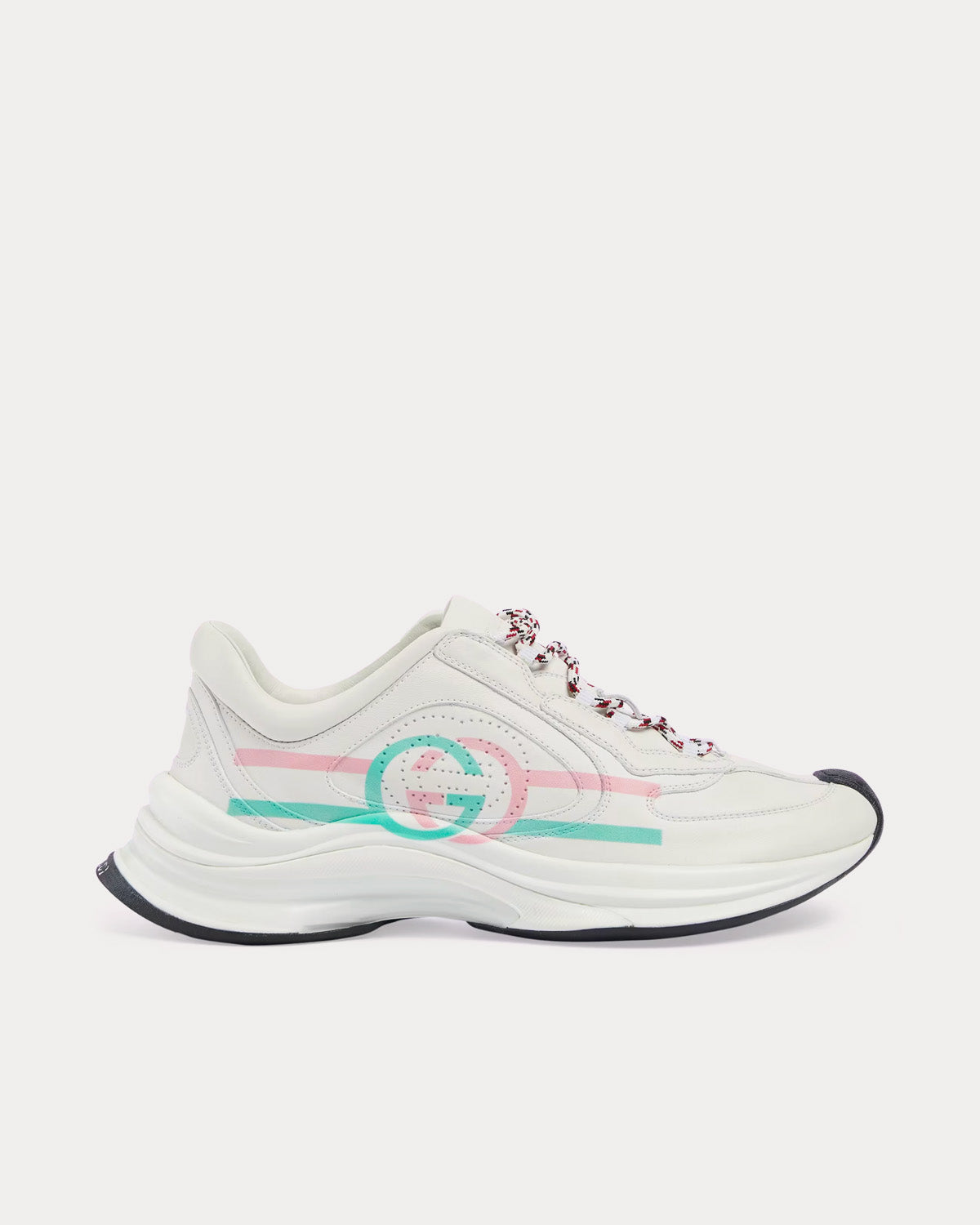 Gucci Run Logo Print Leather White / Pink / Turqiouse Low Top Sneakers - 1