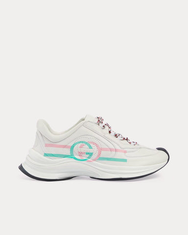 Gucci Run Logo Print Leather White / Pink / Turqiouse Low Top Sneakers