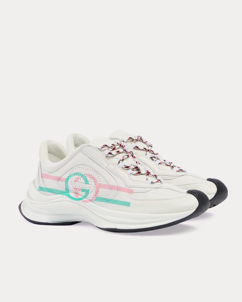 Gucci Run Logo Print Leather White / Pink / Turqiouse Low Top Sneakers - 3