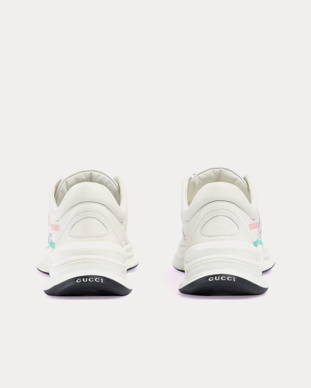 Gucci Run Logo Print Leather White / Pink / Turqiouse Low Top Sneakers - 4