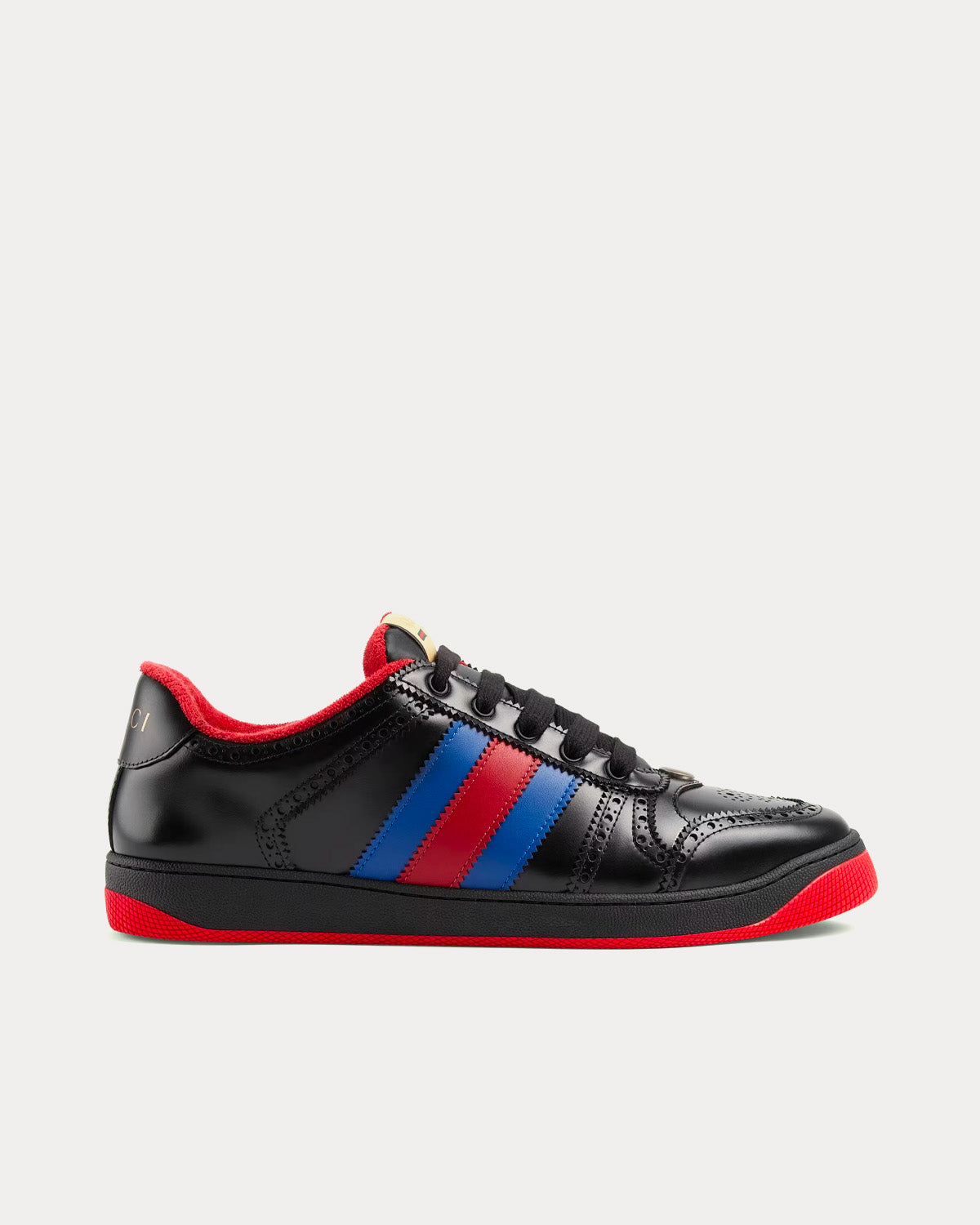 Gucci Screener Blue & Red Web Leather Black Low Top Sneakers - 1