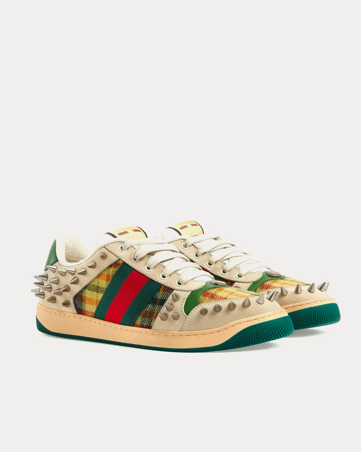 Gucci Screener Studded Striped Tartan Multicolour Low Top Sneakers - 3