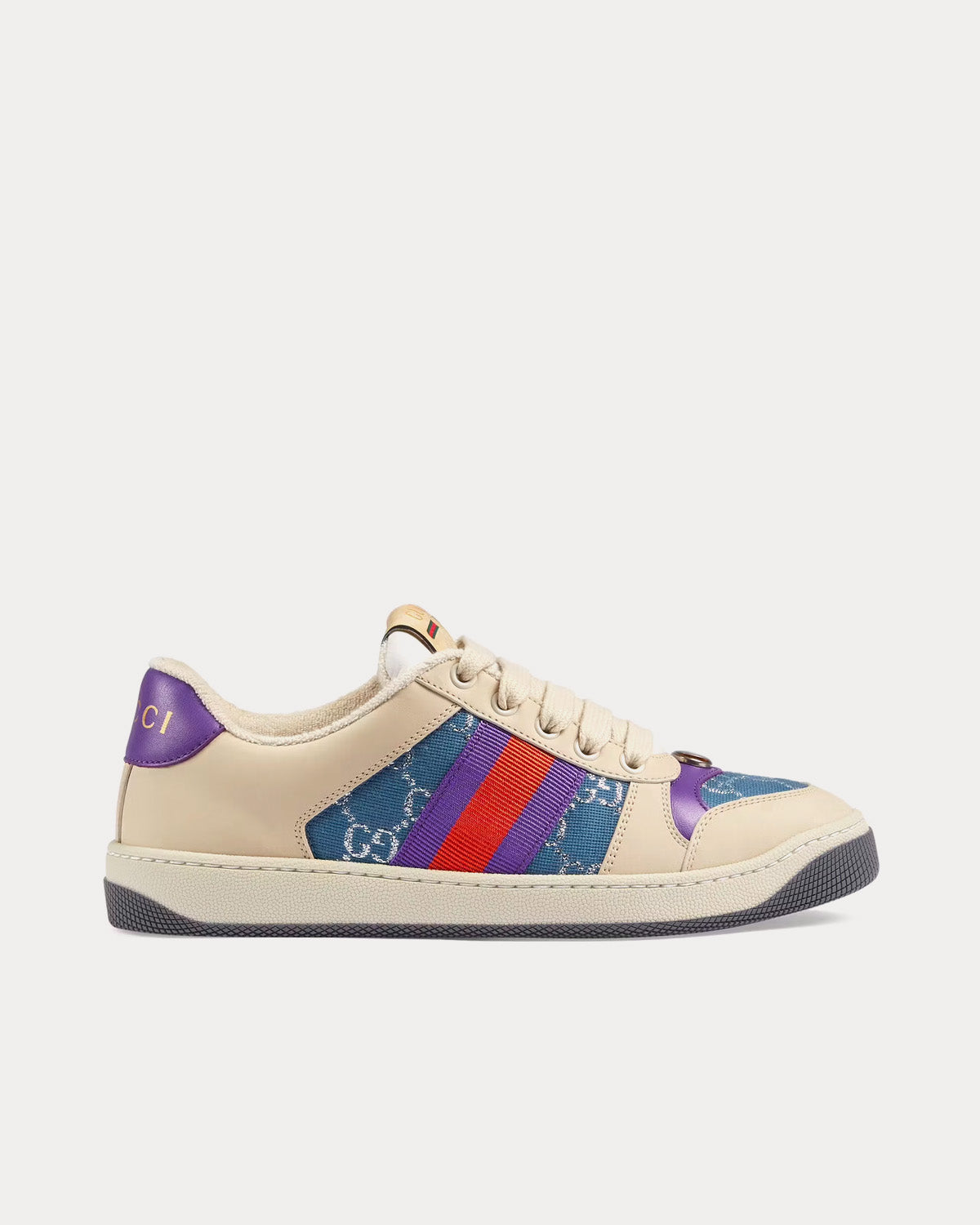 Gucci Screener with Web GG Lamé Beige / Blue / Purple Low Top Sneakers - 1