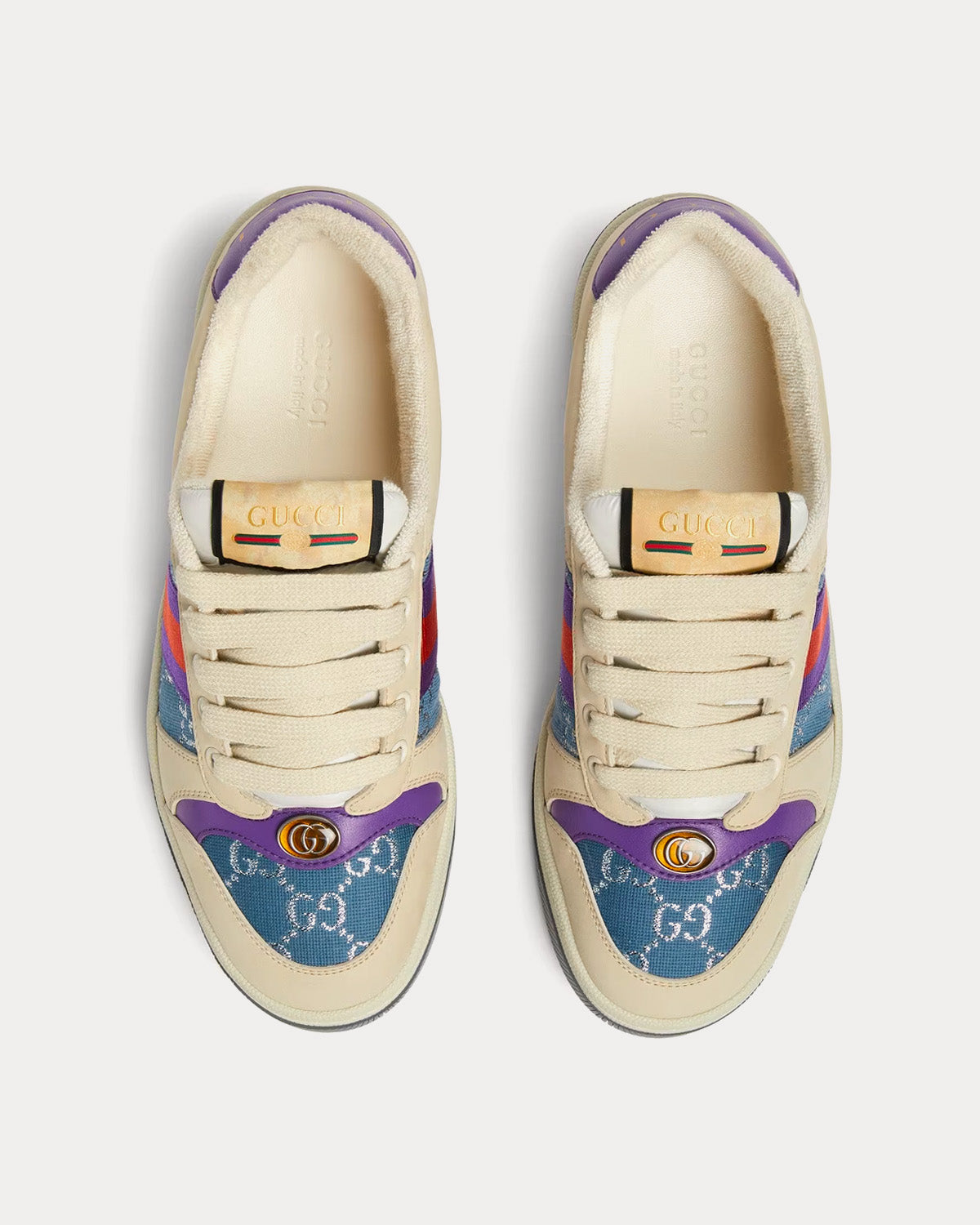 Gucci Screener with Web GG Lamé Beige / Blue / Purple Low Top Sneakers - 2