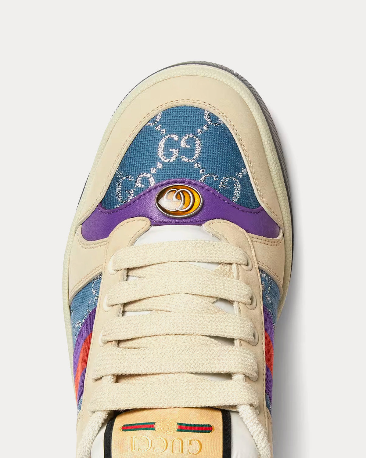 Gucci Screener with Web GG Lamé Beige / Blue / Purple Low Top Sneakers - 5