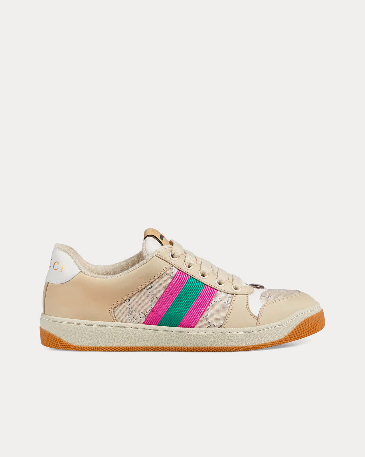 Gucci Screener with Web GG Lamé Beige / Ivory / Pink Low Top Sneakers - 1