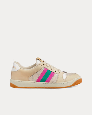 Gucci Screener with Web GG Lamé Beige / Ivory / Pink Low Top Sneakers