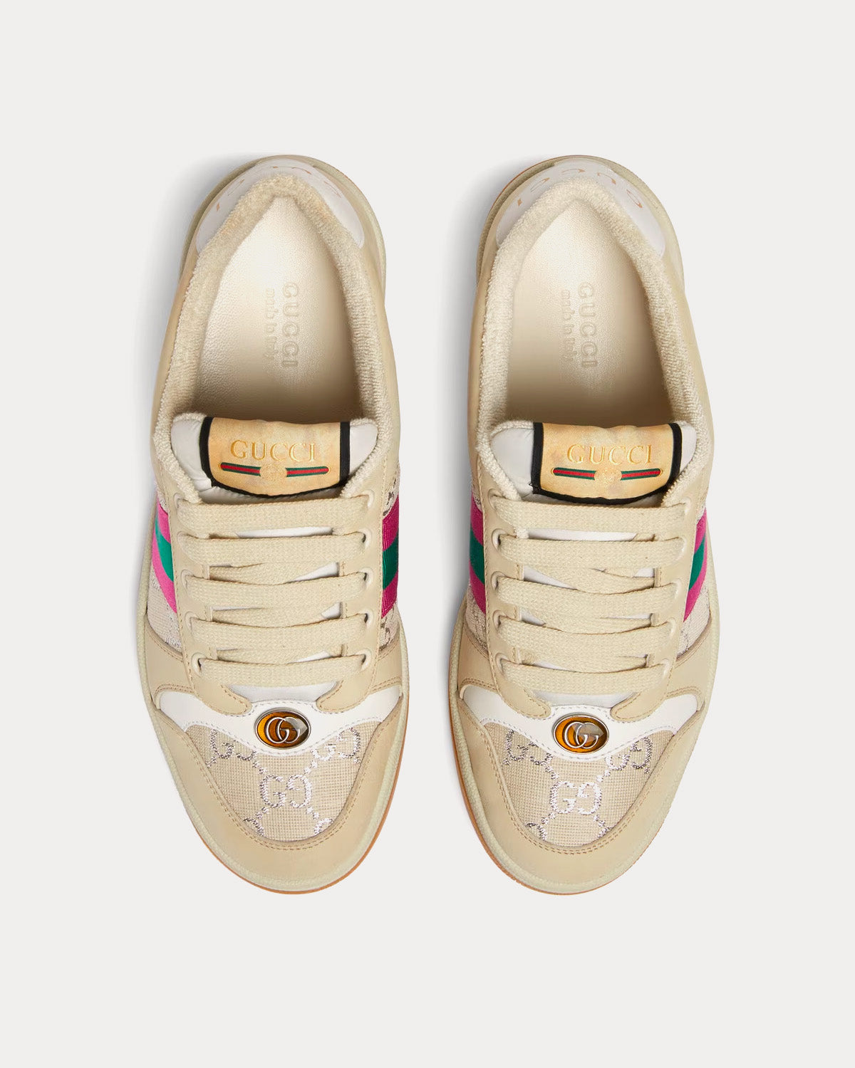 Gucci Screener with Web GG Lamé Beige / Ivory / Pink Low Top Sneakers - 2