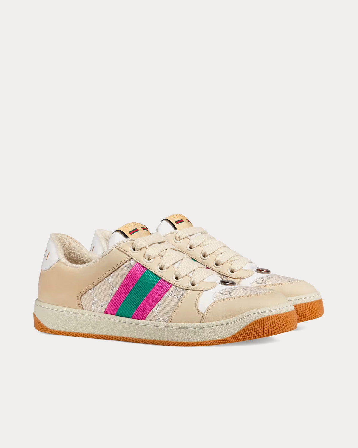 Gucci Screener with Web GG Lamé Beige / Ivory / Pink Low Top Sneakers - 3