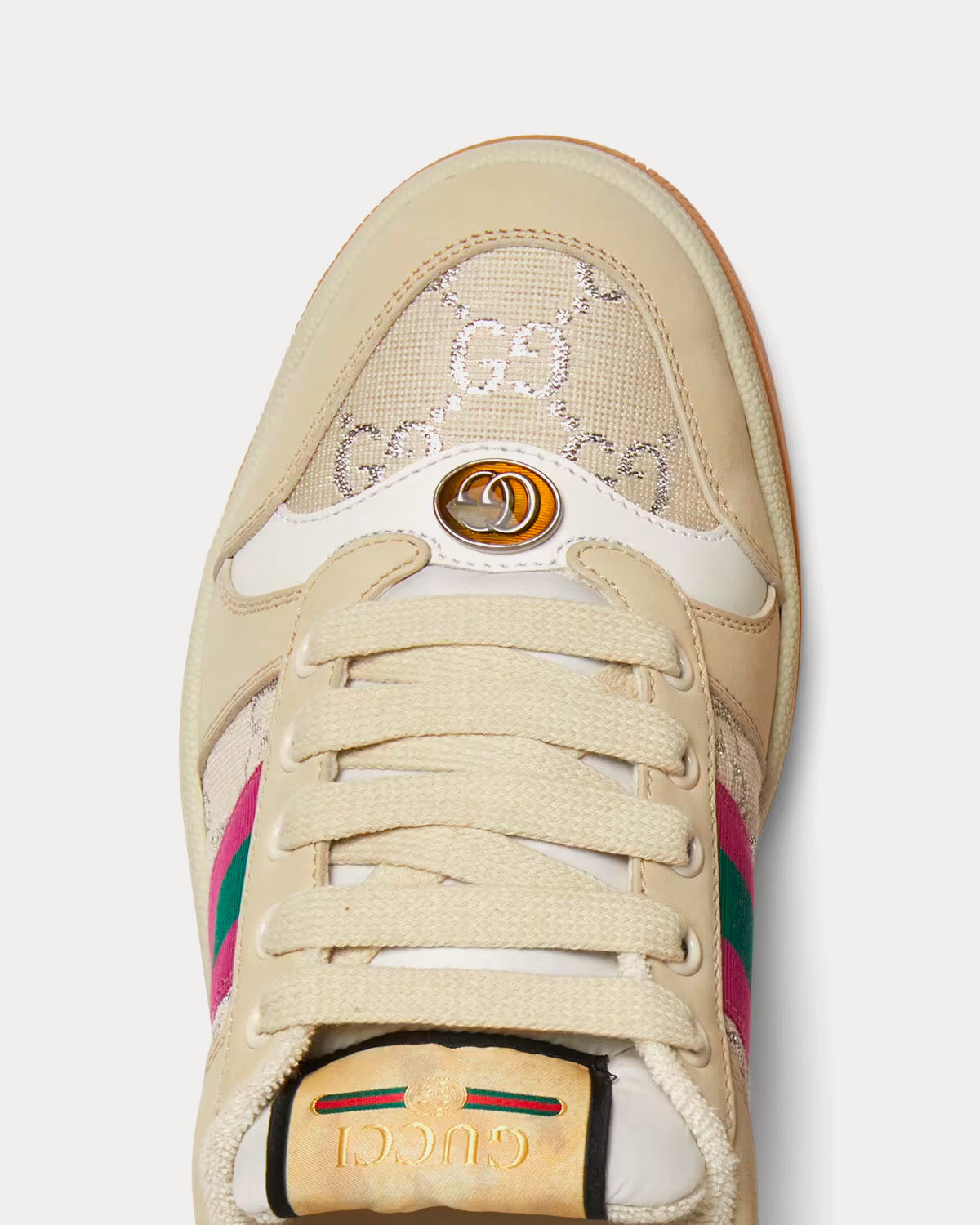 Gucci Screener with Web GG Lamé Beige / Ivory / Pink Low Top Sneakers - 5