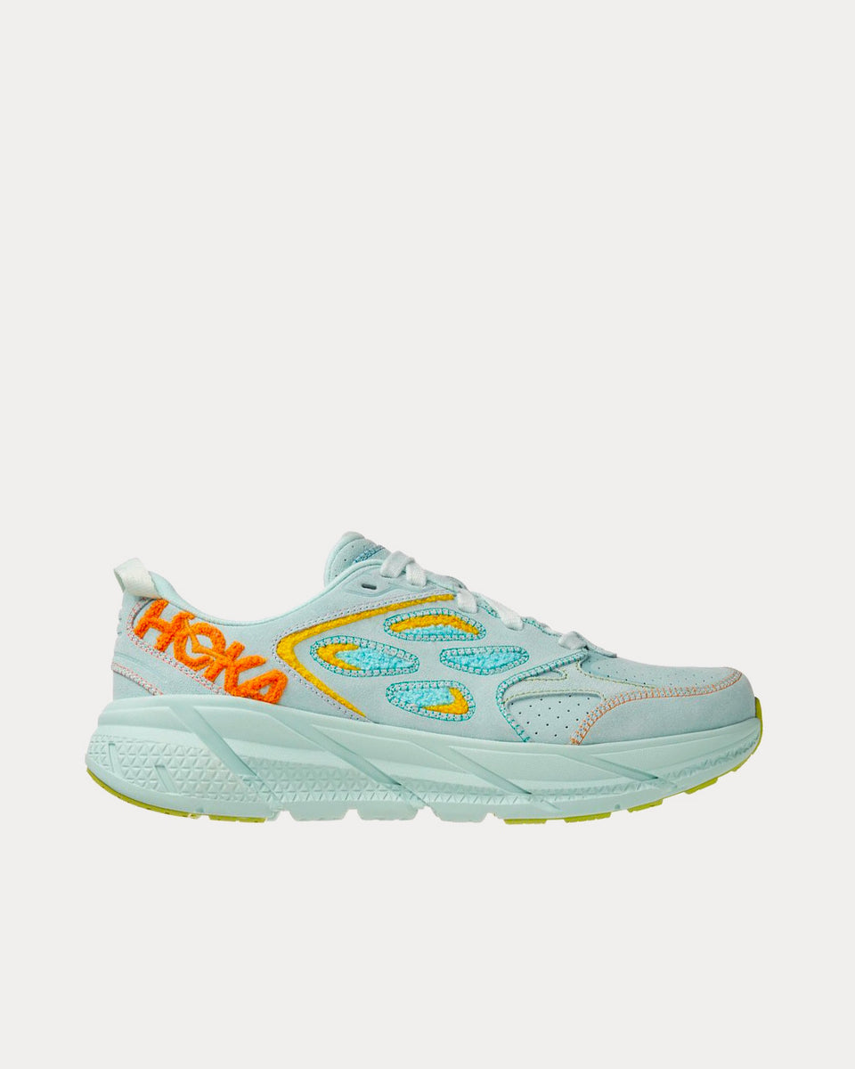 Hoka Clifton L Embroidery Blue Grass / Radiant Yellow Running Shoes ...