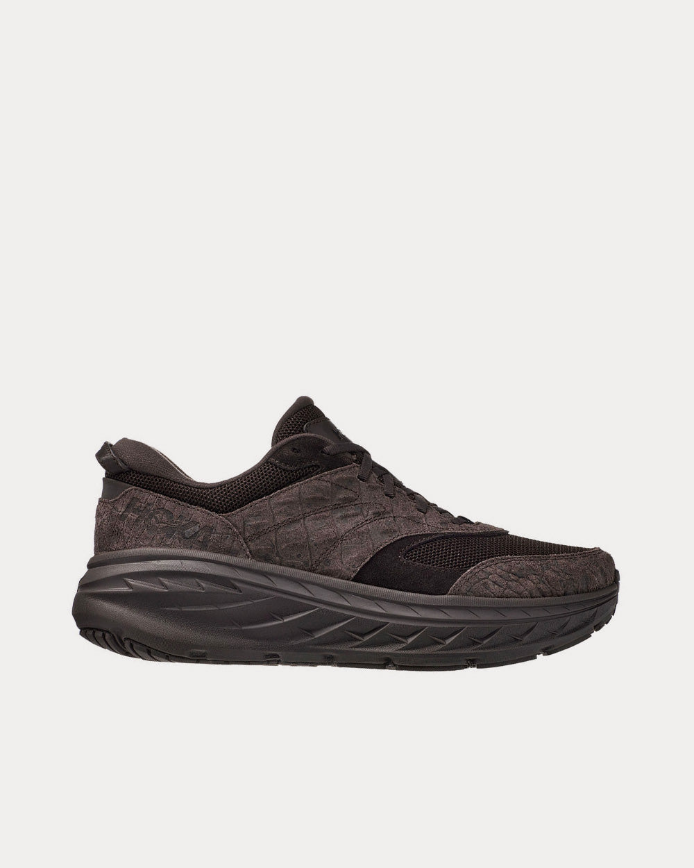 Hoka x Engineered Garments Bondi L Brown Croc Leather Running Shoes - 1