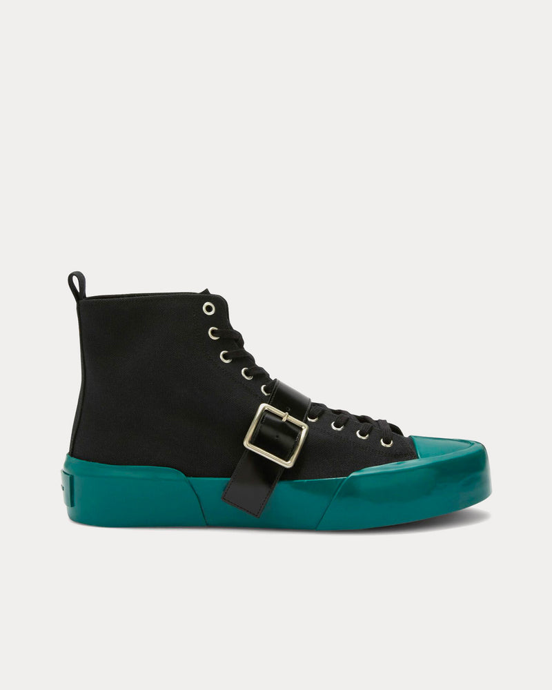 Jil Sander Vulcanised Rubber & Canvas Buckle Black / Turquoise High Top Sneakers - 1