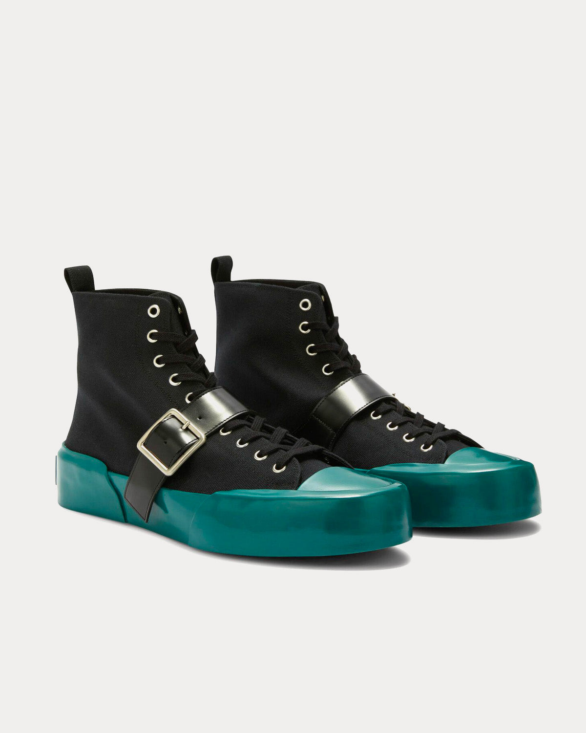 Jil Sander Vulcanised Rubber & Canvas Buckle Black / Turquoise High Top Sneakers - 3