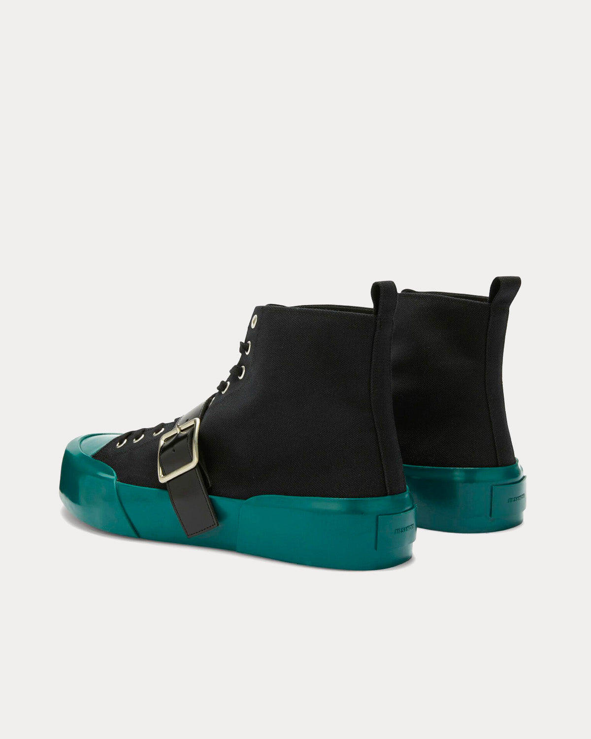 Jil Sander Vulcanised Rubber & Canvas Buckle Black / Turquoise High Top Sneakers - 4