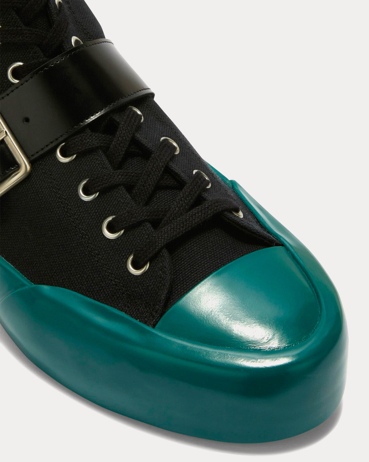 Jil Sander Vulcanised Rubber & Canvas Buckle Black / Turquoise High Top Sneakers - 5