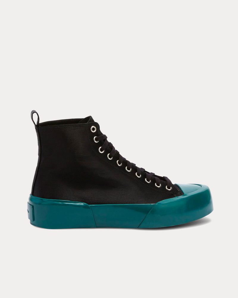 Jil Sander Vulcanised Rubber & Canvas Black / Turquoise High Top Sneakers - 1