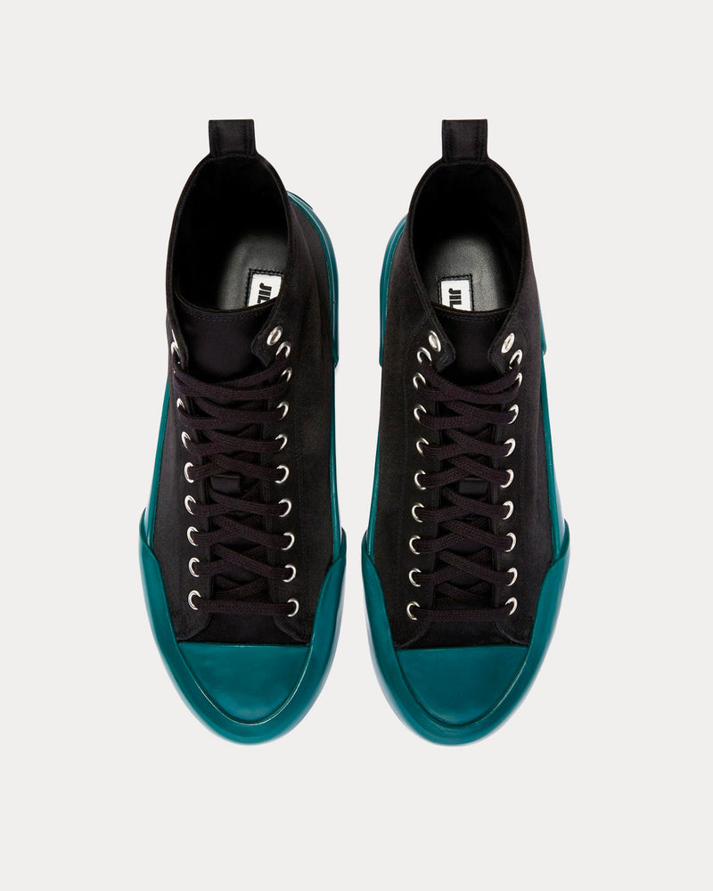 Jil Sander Vulcanised Rubber & Canvas Black / Turquoise High Top Sneakers - 2