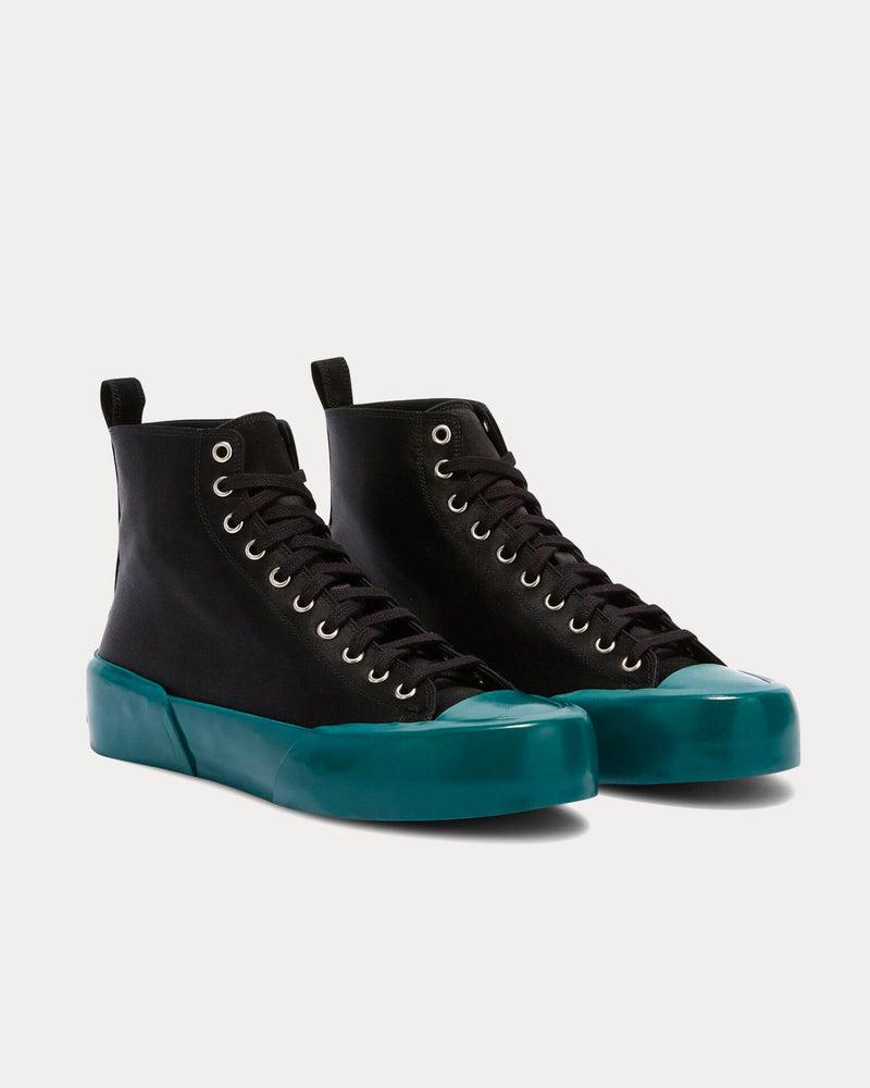 Jil Sander Vulcanised Rubber & Canvas Black / Turquoise High Top Sneakers - 3