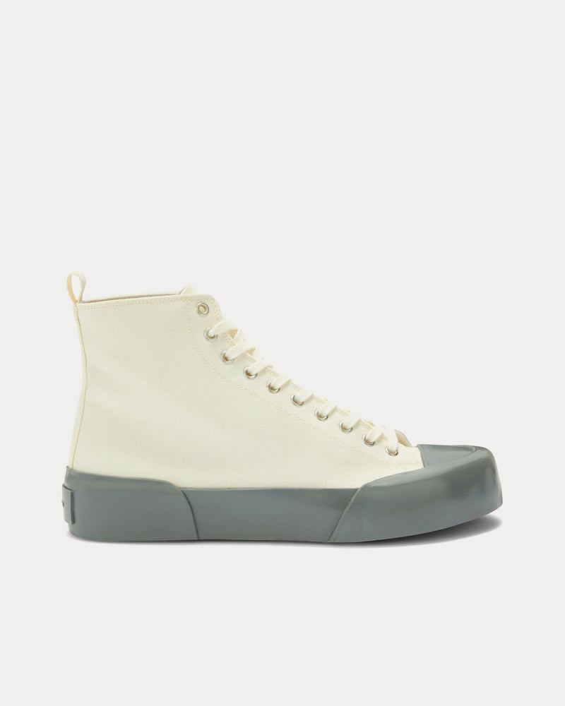 Jil Sander Vulcanised Rubber & Canvas White / Grey High Top Sneakers - 1