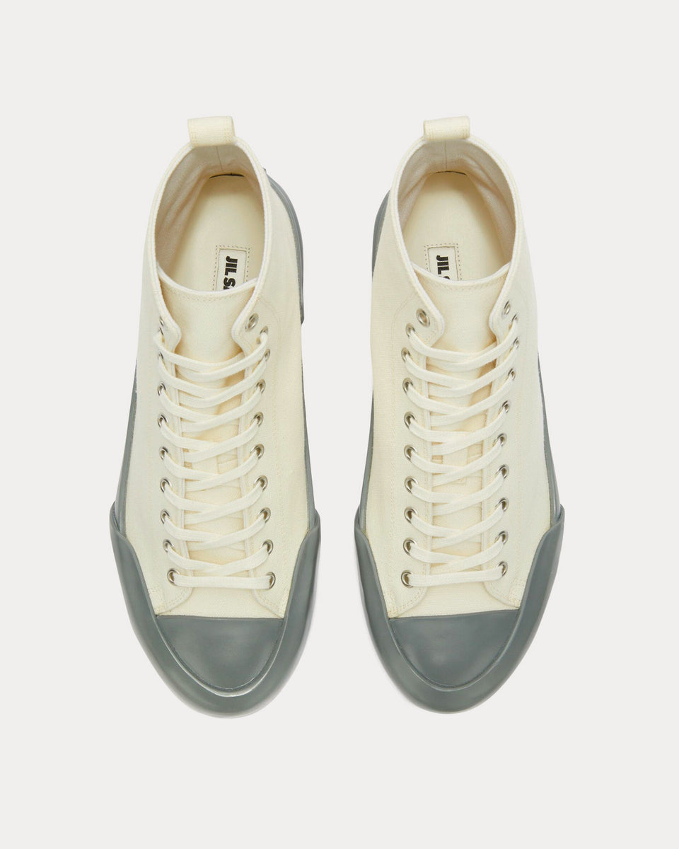 Jil Sander Vulcanised Rubber & Canvas White / Grey High Top Sneakers ...