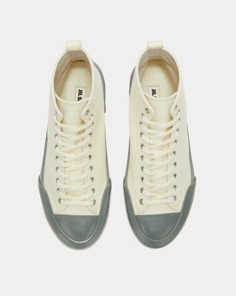 Jil Sander Vulcanised Rubber & Canvas White / Grey High Top Sneakers - 2