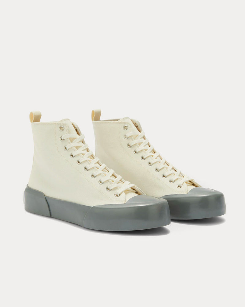 Jil Sander Vulcanised Rubber & Canvas White / Grey High Top Sneakers - 3