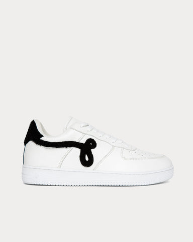 John Geiger GF-01 'White Pebbled Leather Black Chenille' Low Top Sneakers