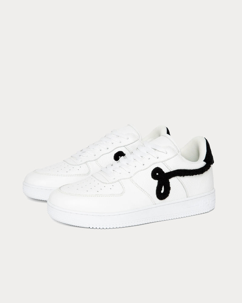 John Geiger GF-01 'White Pebbled Leather Black Chenille' Low Top Sneakers - 2