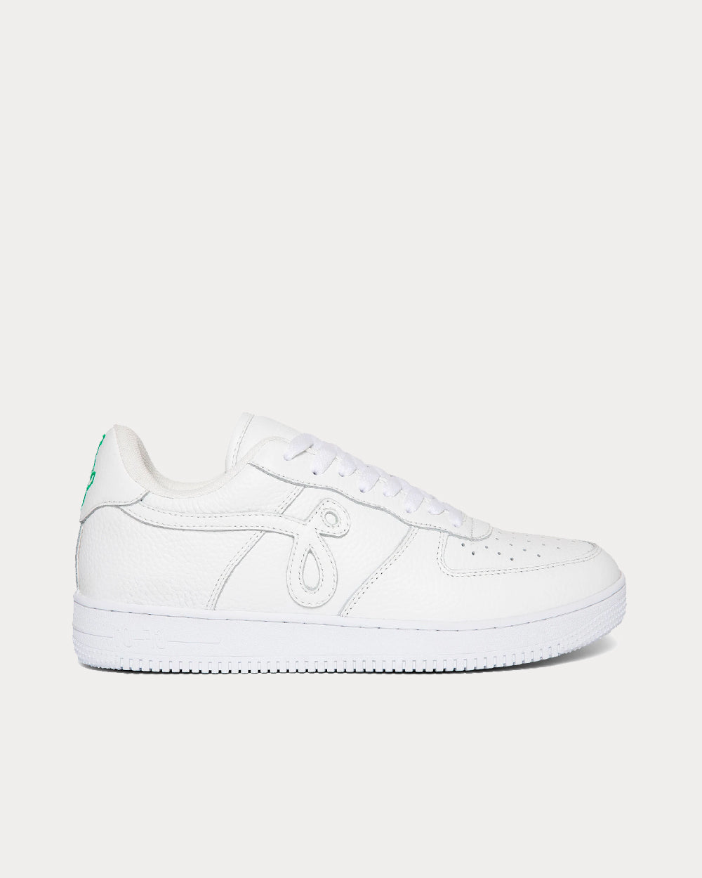 John Geiger GF-01 White Pebbled Leather / Lime Embroidery Low Top Sneakers - 1