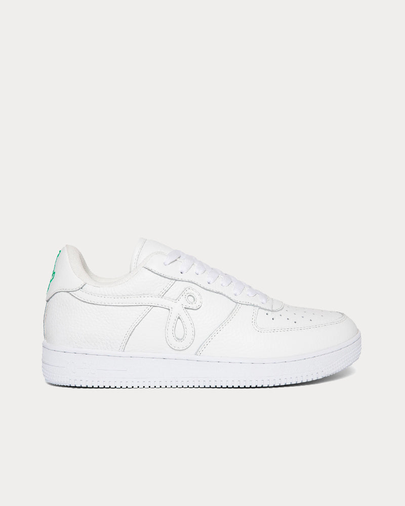 John Geiger GF-01 White Pebbled Leather / Lime Embroidery Low Top Sneakers - 1