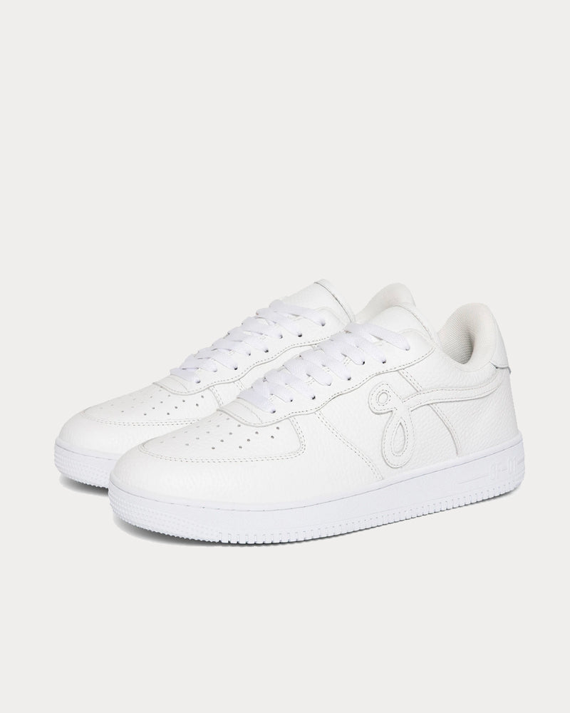 John Geiger GF-01 White Pebbled Leather / Lime Embroidery Low Top Sneakers - 2