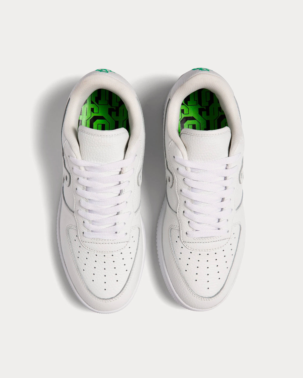 John Geiger GF-01 White Pebbled Leather / Lime Embroidery Low Top Sneakers - 3