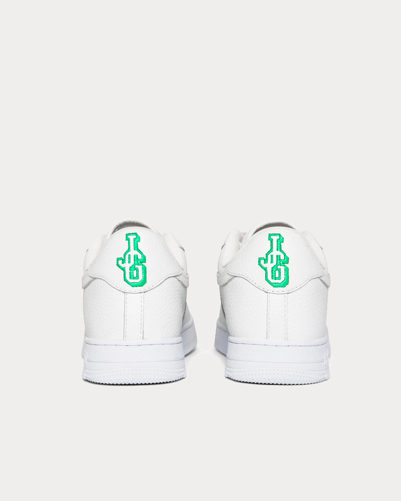 John Geiger GF-01 White Pebbled Leather / Lime Embroidery Low Top Sneakers - 4