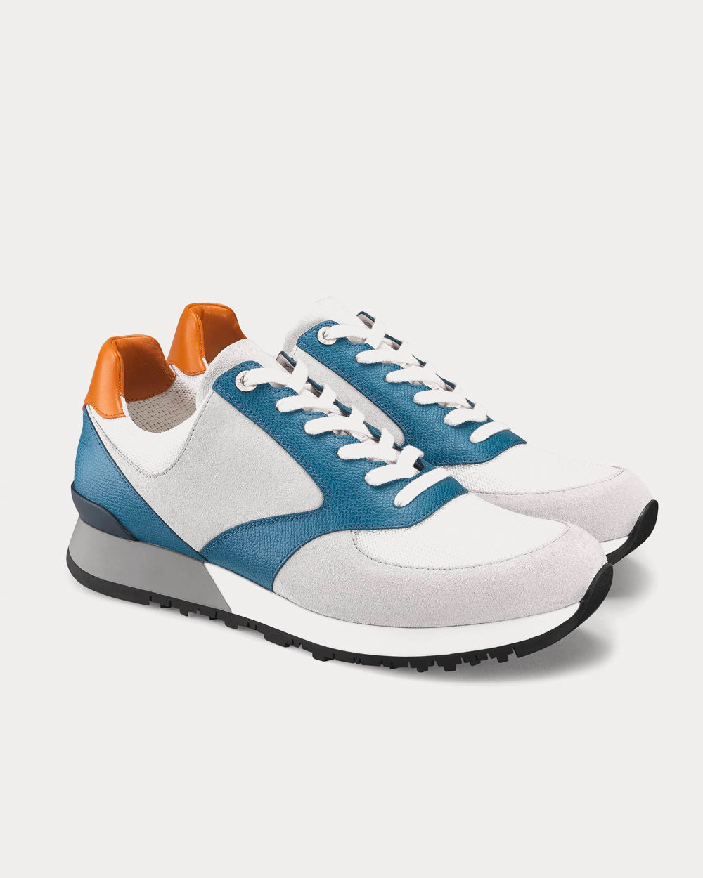 John Lobb Foundry Blue / White / Orange Cross Grain Low Top Sneakers - 2