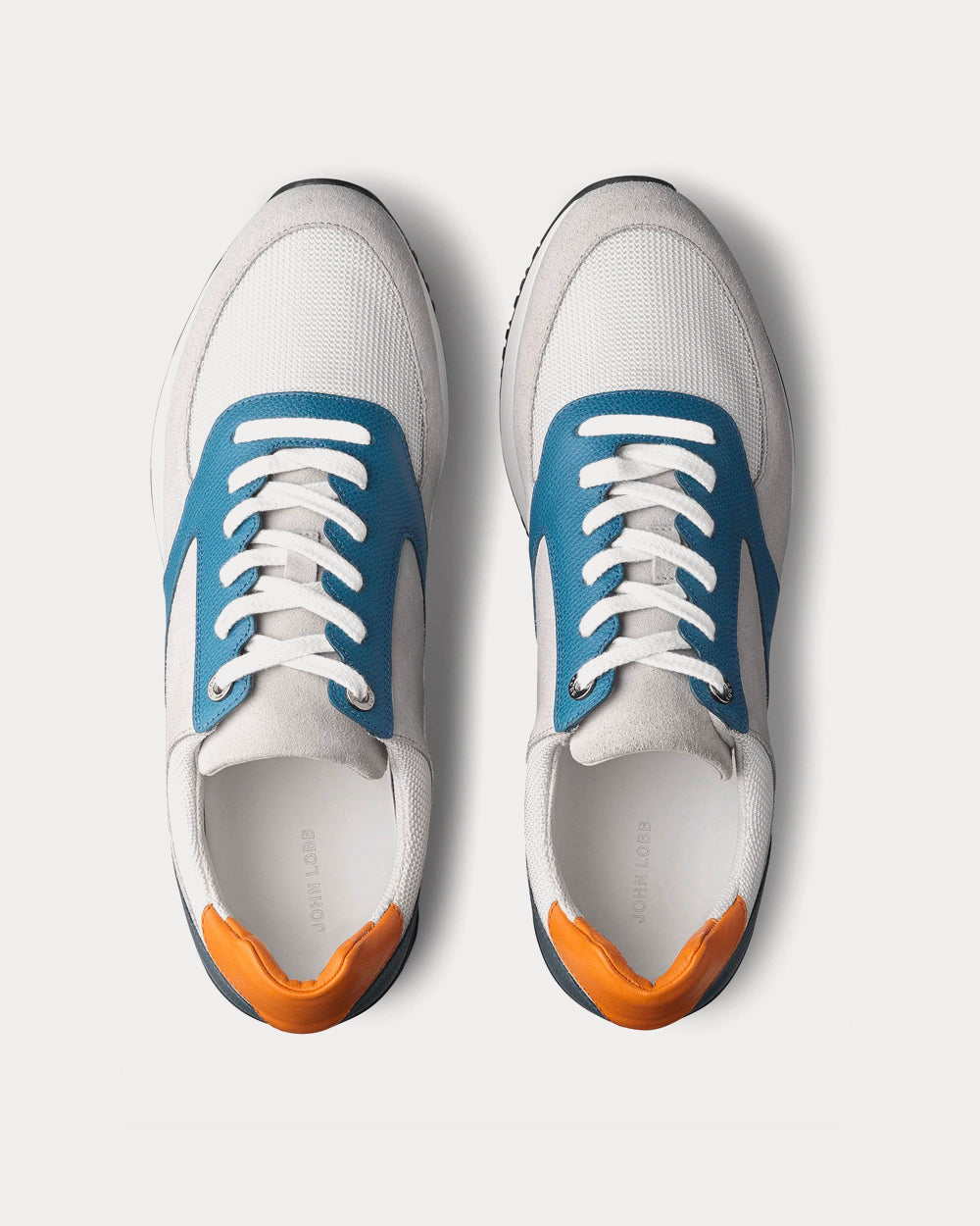 John Lobb Foundry Blue / White / Orange Cross Grain Low Top Sneakers - 3