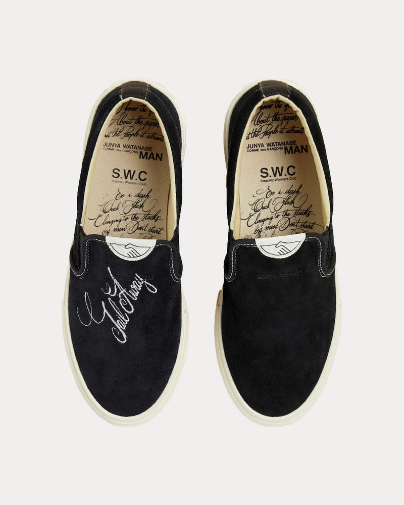 Stepney Workers Club x Junya Watanabe Embroidered Suede Black Slip On Sneakers - 2