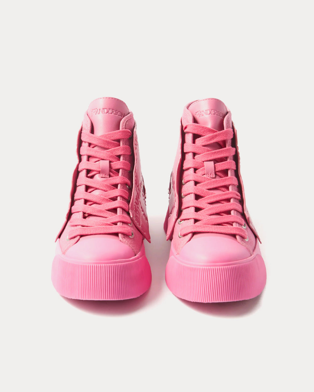 JW Anderson Logo Debossed Leathered Canvas Pink High Top Sneakers Sneak in Peace