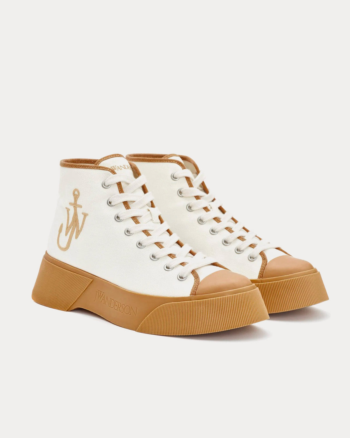 JW Anderson Canvas White / Tan High Top Sneakers - 3