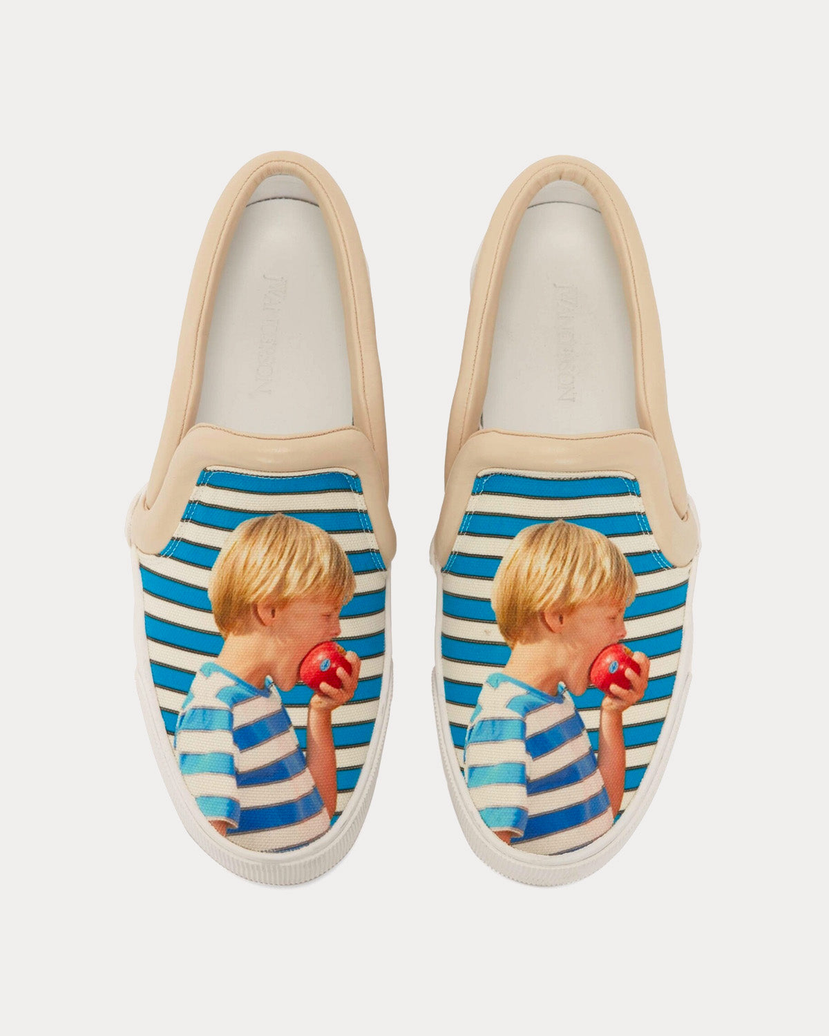 JW Anderson Bumper-Tube Canvas Seasonal Boy with Apple Print Blue / White Slip On Sneakers - 2