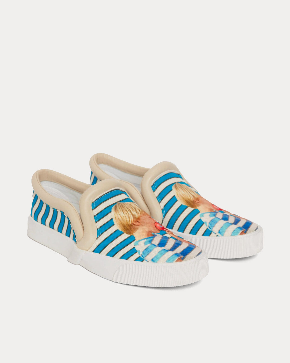 JW Anderson Bumper-Tube Canvas Seasonal Boy with Apple Print Blue / White Slip On Sneakers - 3