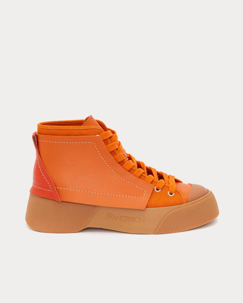 JW Anderson Leather and Canvas Orange High Top Sneakers - 1